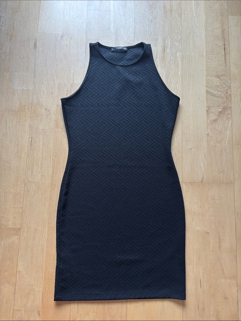 Mango Black Sleeveless Textured Mini Dress